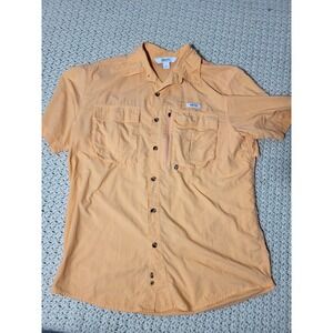Guide Series Mens Medium Peach Orange Short Sleeve Fishing Shirt Vented Back